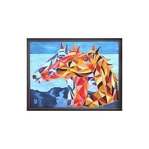  NOVICA Cubist Painting   Horses