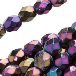  Czech Fire Polish Glass Beads 4mm Round Purple Iris (50 