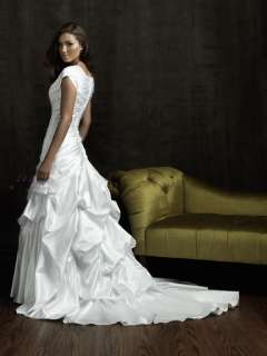 Stock US size 8 Modest White Short Sleeve Bridal Wedding Gown Bride 