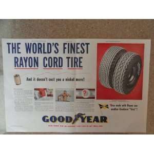 Year Tires, Vintage 40s 2 full pages center fold print ad (the world 