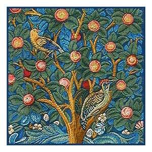 William Morris Woodpecker Detail in Blue Counted Cross Stitch Chart 
