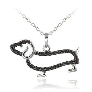  Sterling Silver Black Diamond Accent Dog Necklace Jewelry