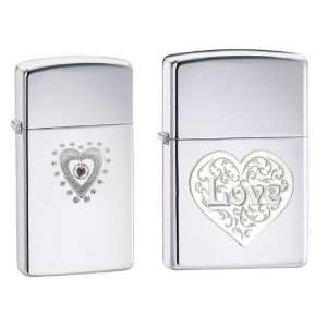  Zippo 2012 Lighter Set   Slim Bling Heart Engraved with 