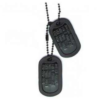 US Military Black Dog Tag Set (2) W/ Chain & Silencers  