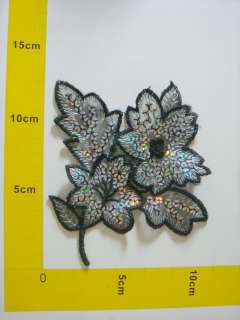 H230 Black Lace Fabric Applique Flora Flower Leaf  