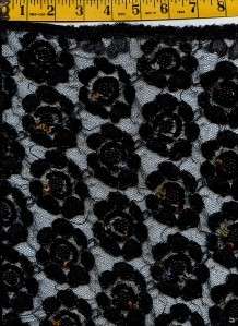 Beaded & Sequined Lace Black w/Gold Lurex 1 1/3 yds  