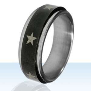 Star Spinner Ring Size 12 Black Silver Gold Stars  