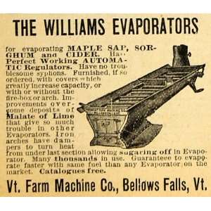  1890 Ad Vermont Farm Williams Evaporators Maple Sap 