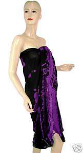 Black Purple Hibiscus Sarong Pareo Skirt Dress Shawl  