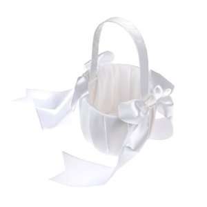  Artwedding Bowknot Satin Flower Basket, White Everything 