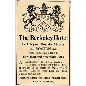  1905 Ad Berkeley Hotel Boston Boylston John A. Sherlock 