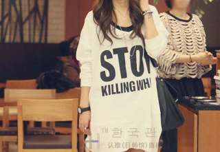 2011 New Korean Women STOP Print Casual Loose Hoodie T shirt Top 2 