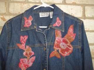 Denim Blue Pink Floral Embroidered TANTRUMS Jean Jacket S Sm  