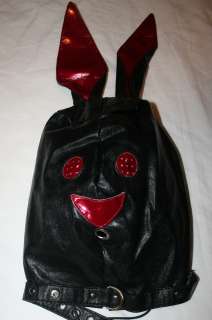 Red/Black Leather Bunny Blackout Hood, Blindfold, Mask  