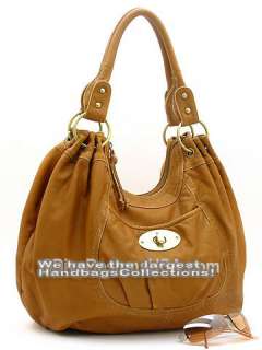 Tan Washed Fashion Lk Buckle Shoulder Handbag Purse  