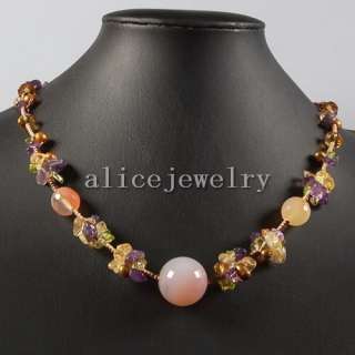 18 Pink Agate & Natural Citrine Necklace GN066