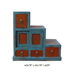    Blue Orange Single Small Step Tansu Cabinet