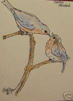 EASTERN BLUEBIRD & CHICK BIRD NOTE CARD WATERCOLOR ART  
