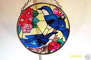 Joan Baker Stained Glass Suncatcher Bluebirds NEW  