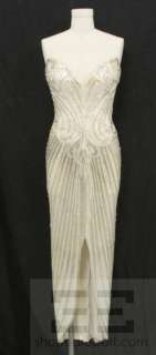 Bob Mackie Boutique Ivory Silk Beaded Evening Dress Size 8  