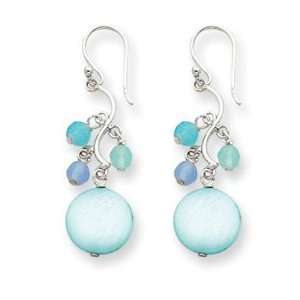    Sterling Silver Dyed Mother of Pearl & Blue Agate Earrings Jewelry