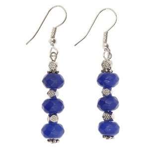   Handmade Blue Agate Dangle Earrings With Faceted Silver Beads Jewelry