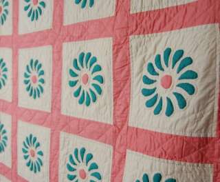 There is quilting around the applique and in petal, serpentine, and 