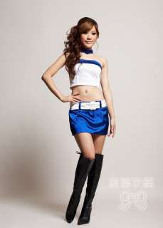 Race Queen Show Girls Blue Satin White Cosplay Costume  