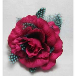  Bright Pink and Blue Feather Flower Hair Clip and Pin 