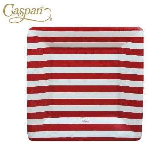Caspari Paper Plates 7921SP Red and White Stripe Square Salad Dessert 