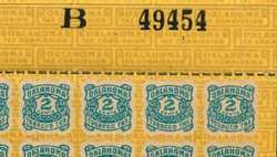 Oklahoma tobacco tax revenue stamps pane & blocks T34 T37 T40  