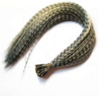 12p Grizzly synthetic feather hair Extensions with bead  