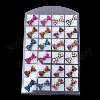 Free bowknot Earrings rinestone alloy 12pair+display  