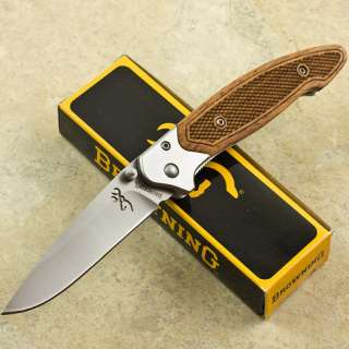 BROWNING Checkered Wood LINERLOCK Drop Point Knife New 140 Pocket 