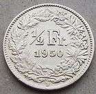 switzerland 1950 b 1 2 franc vf silver c2078 $ 5 00  see 