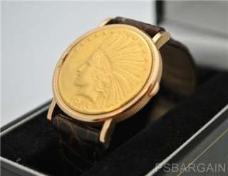 Rare 1913 Indian Head $10 Gold Coin Eska SWISS 18k / 750 Mens Watch 