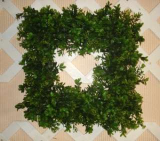 16 SQUARE FAUX BOXWOOD WREATH, VERY REALISTIC  