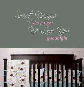Sweet Dreams Nursery Quote Wall Decal Lettering Decor  
