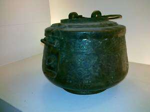 islamic safavid brass or bronze round lunch box  