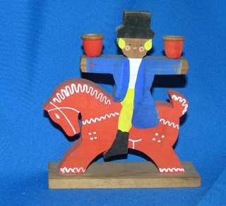 VTG SWEDEN /NORWEGIAN WOOD HAND PAINTED BOY ON HORSE XMAS CANDLE 