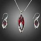 Ruby Teardrop Shape Necklace Earrings 18k White GP Swar