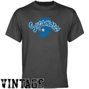  Indiana State Sycamores Charcoal Distressed Logo Vintage T 