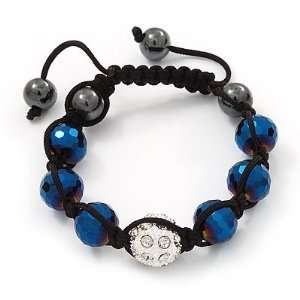Metallic Blue & Clear Crystal Balls Swarovski Shamballa Bracelet  11mm 