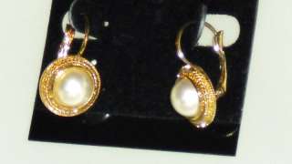 Earrings Gold Tone Charm Large Pearl Solitaire Bead  