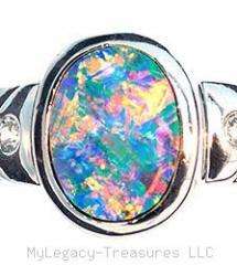 black opal diamond 14K gold ring rare harlequin floral birthstone 