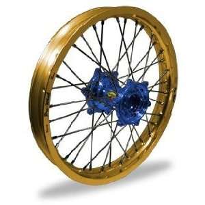 Pro Wheel Supermoto Front Wheel Set   17x3.50   Gold Rim/Blue Hub 26 