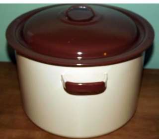 Vintage Beige & Brown Enamelware Cooking Pot 6 Quart  