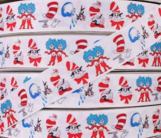 25mm Dr.Suess The Cat in the hat grosgrain ribbon,bows,craft 5/50 