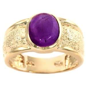   Gold Textured Oval Cabochon Gemstone Ring  Amethyst/Cabochon, size7.5