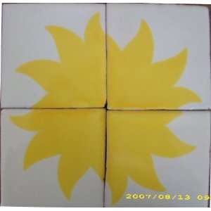  Mexican Talavera Tile Yellow Sun Design 2115 4x4 Set of 4 